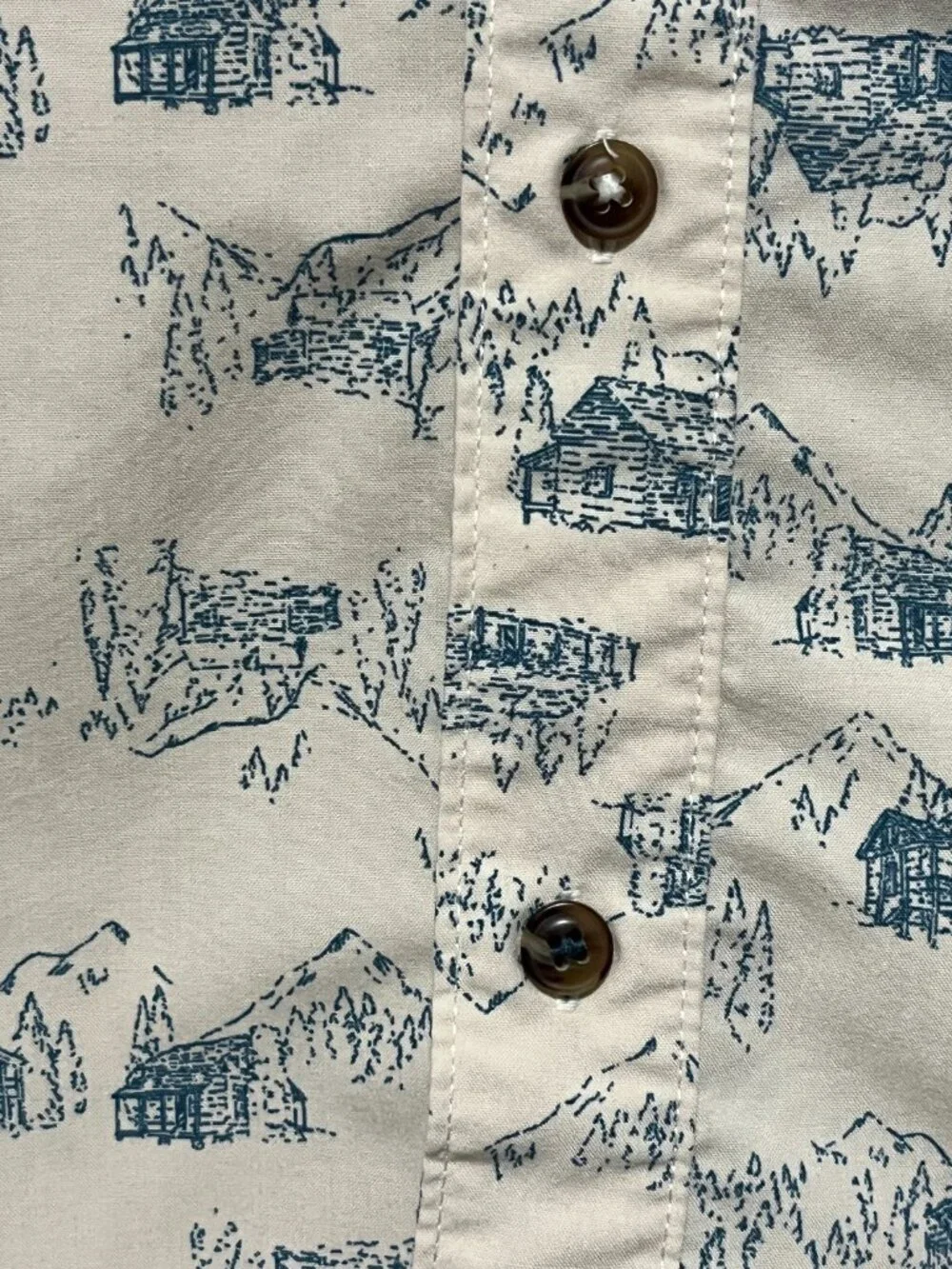 The North Face Mens Short Sleeve Button Up Shirt L Cabin Novelty Print Camping